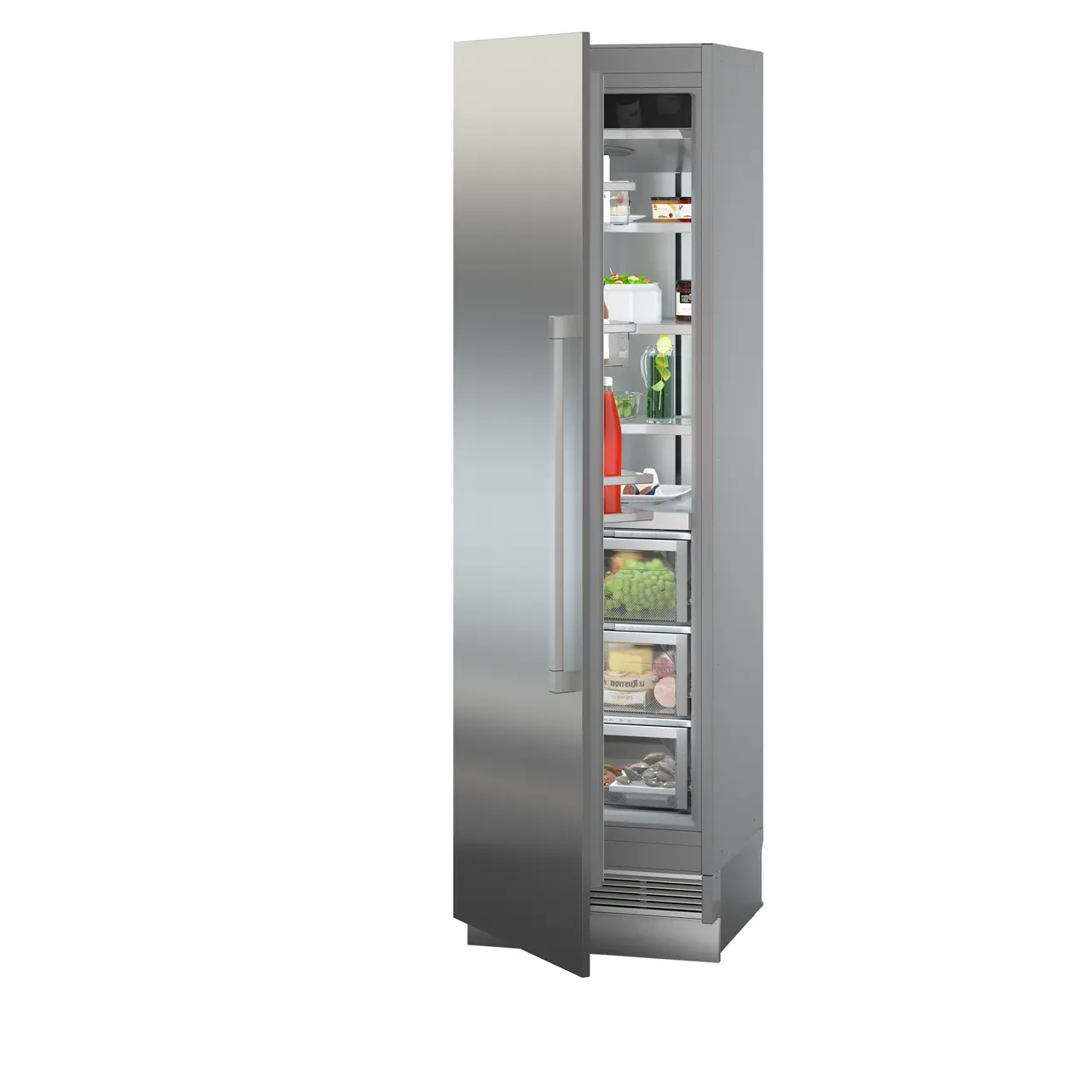 Produkt-Bild, Perspektive: schräg halb offen dekoriert, Integrierbarer Kühlschrank mit BioFresh, Gehäusefarbe: Grau