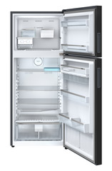 Product image, Perspective: straight open empty, Fridge-freezer with NoFrost, Casing colour: grey, Door colour: Black Gloss