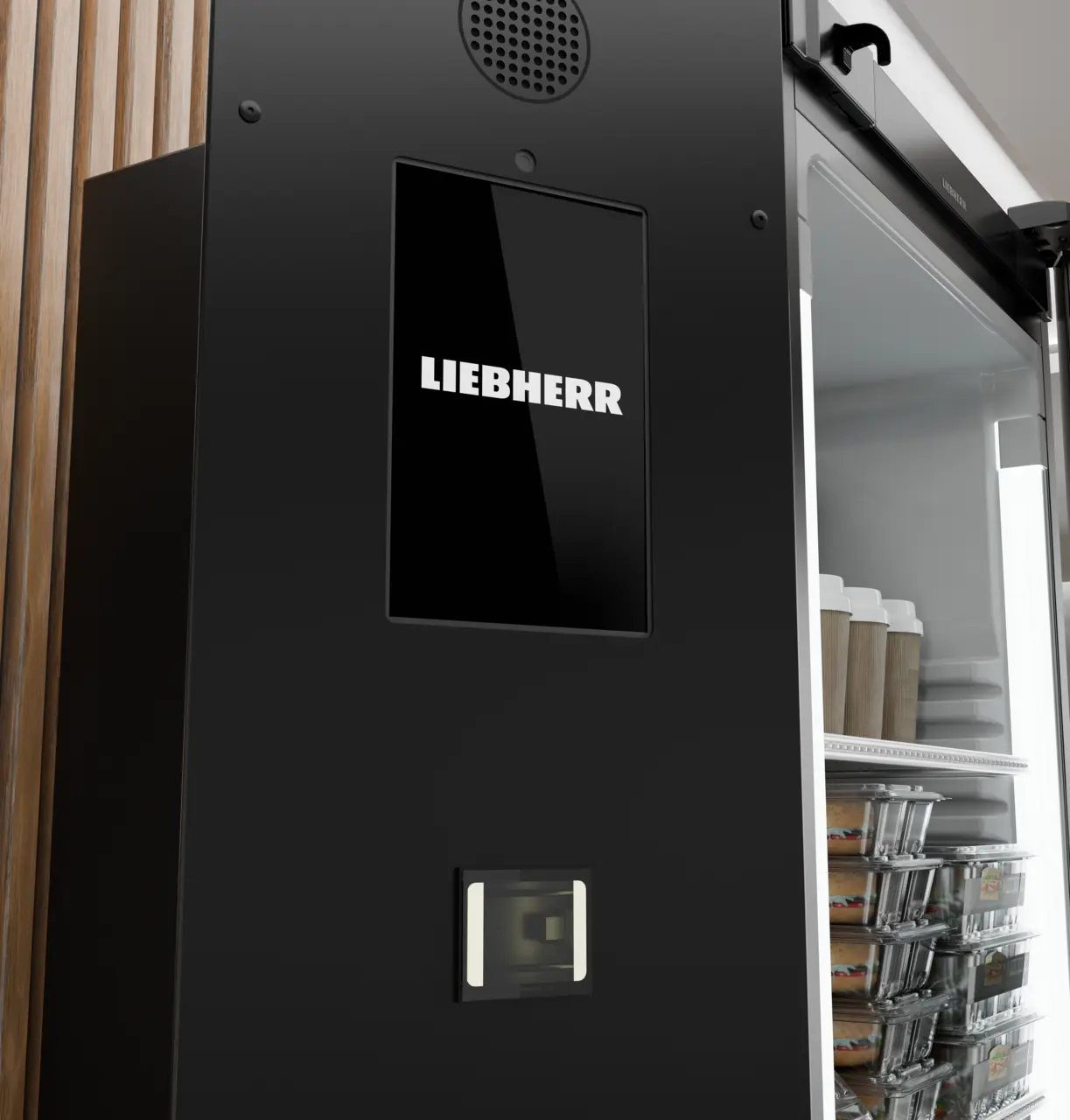 Produkt-Bild, Perspektive: Milieu, Kühlgerät mit Umluftkühlung, Gehäusefarbe: Schwarz, Türfarbe: Schwarz