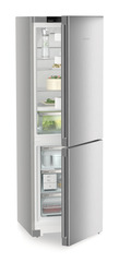 Product image, Perspective: oblique half-open decorated, Fridge-freezer with BioFresh and NoFrost, Casing colour: silver, Door colour: Steelfinish