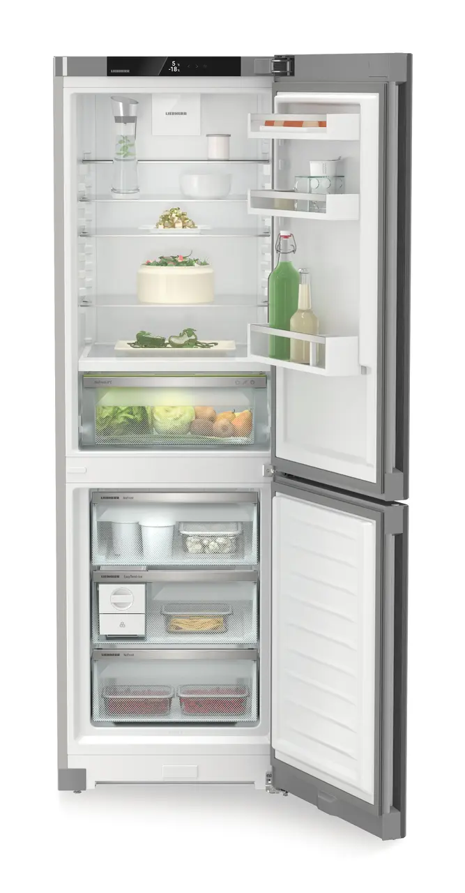 Product image, Perspective: straight open decorated, Fridge-freezer with BioFresh and NoFrost, Casing colour: silver, Door colour: Steelfinish