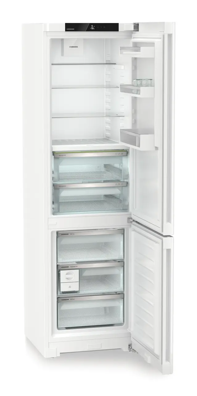 Product image, Perspective: oblique open empty, Fridge-freezer with BioFresh and NoFrost, Casing colour: white, Door colour: white