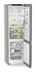 Product image, Perspective: oblique open decorated, Fridge-freezer with BioFresh and NoFrost, Casing colour: silver, Door colour: Steelfinish