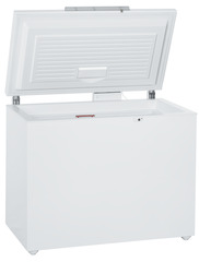 Product image, Perspective: oblique open empty, Laboratory chest freezer with Comfort electronic controller, Casing colour: white