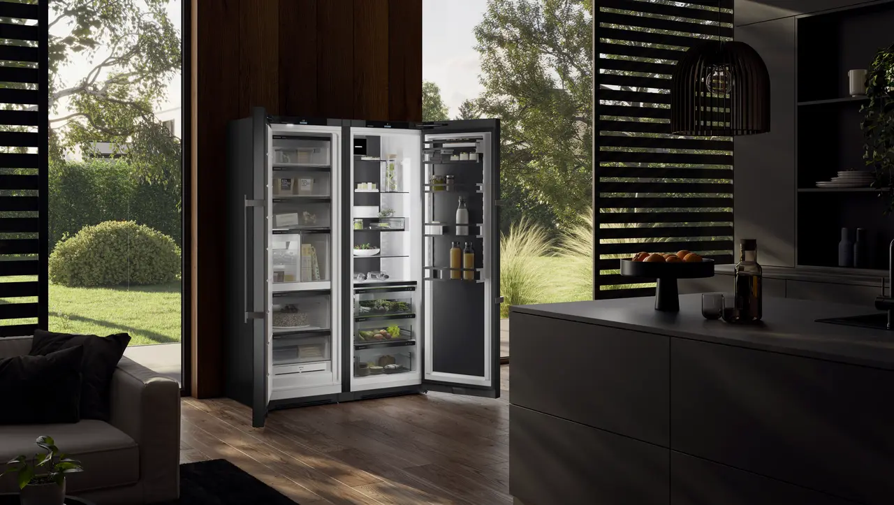 Product image, Perspective: milieu, Side-by-Side combination, Casing colour: BlackSteel, Door colour: BlackSteel