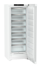 Produkt-Bild, Perspektive: schräg offen leer, Standgefrierschrank mit NoFrost, Gehäusefarbe: Weiß, Türfarbe: Weiß