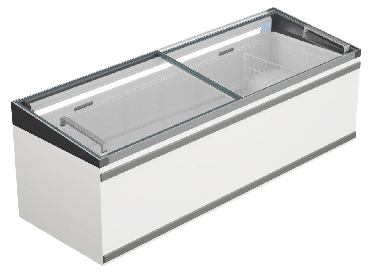 Изображение на продукта, Перспектива: Странично, затворен, Фризерна ракла за супермаркет, Цвят на корпуса: бял