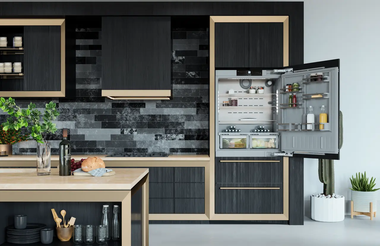 Product image, Perspective: milieu, Combined refrigerator-freezer with BioFresh and NoFrost for integrated use, Casing colour: Anthracite