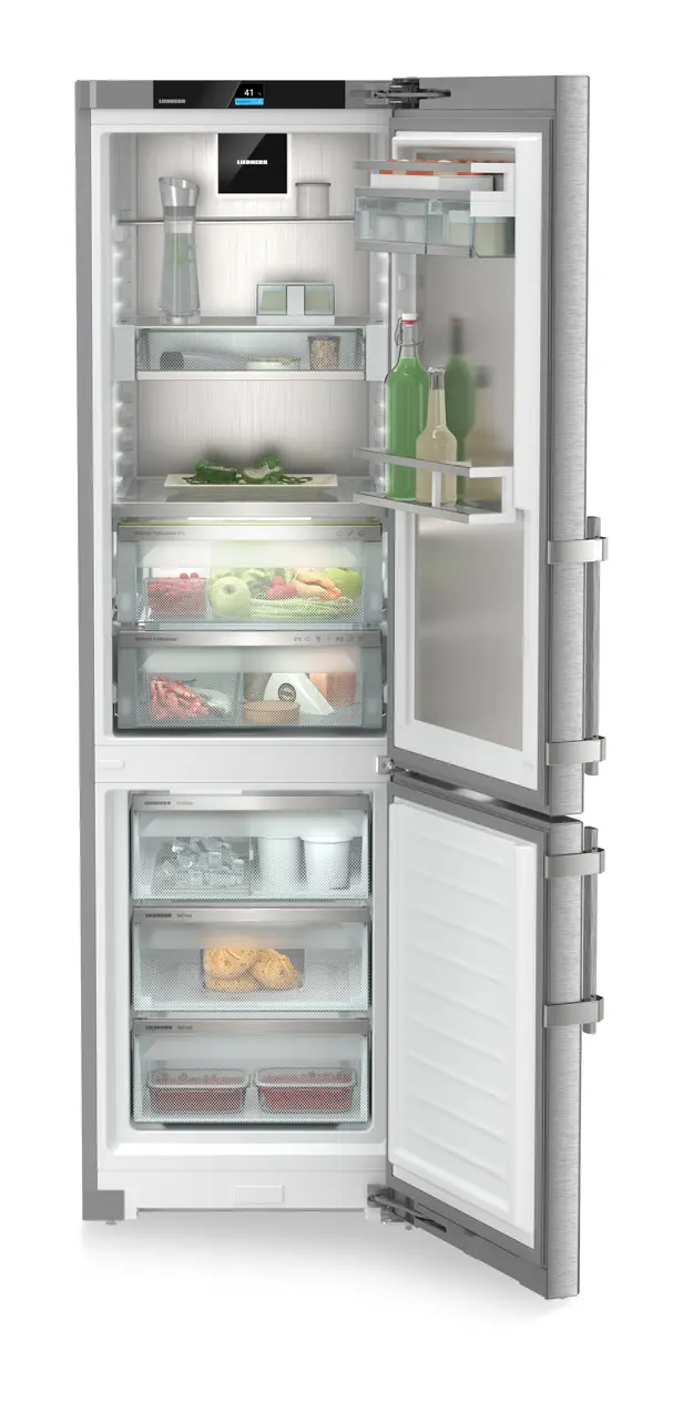 Product image, Perspective: straight open decorated, Fridge-freezer with BioFresh Professional and NoFrost, Casing colour: stainless steel, Door colour: stainless steel
