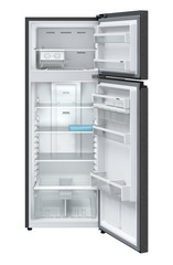 Product image, Perspective: straight open empty, Fridge-freezer with NoFrost, Casing colour: grey, Door colour: BlackSteel