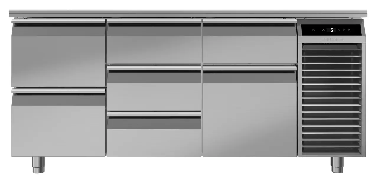 Зображення виробу, Ракурс: Спереду, зачинений, Холодильна вітрина з динамічним охолодженням, Колір корпусу: Нержавіюча сталь, Колір дверцят: Нержавіюча сталь