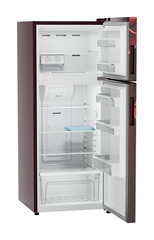 Product image, Perspective: oblique open empty, Fridge-freezer with NoFrost, Casing colour: red, Door colour: Red Divine