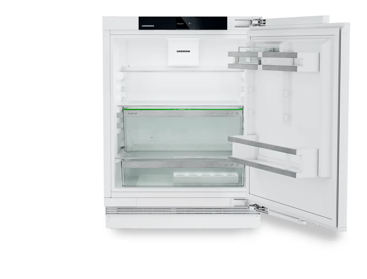 Изображение продукции, Перспектива: Прямо, с открытой дверцей, без продуктов, Холодильник подходит для установки под столешницу с системой EasyFresh.