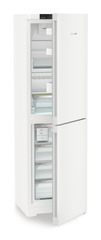 Product image, Perspective: oblique half-open empty, Combined fridge-freezers with EasyFresh and NoFrost, Casing colour: white, Door colour: white