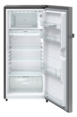 Product image, Perspective: straight open empty, Single-door fridge, 191 l in 2 star and horizontal handle, Casing colour: grey, Door colour: Silver Steel