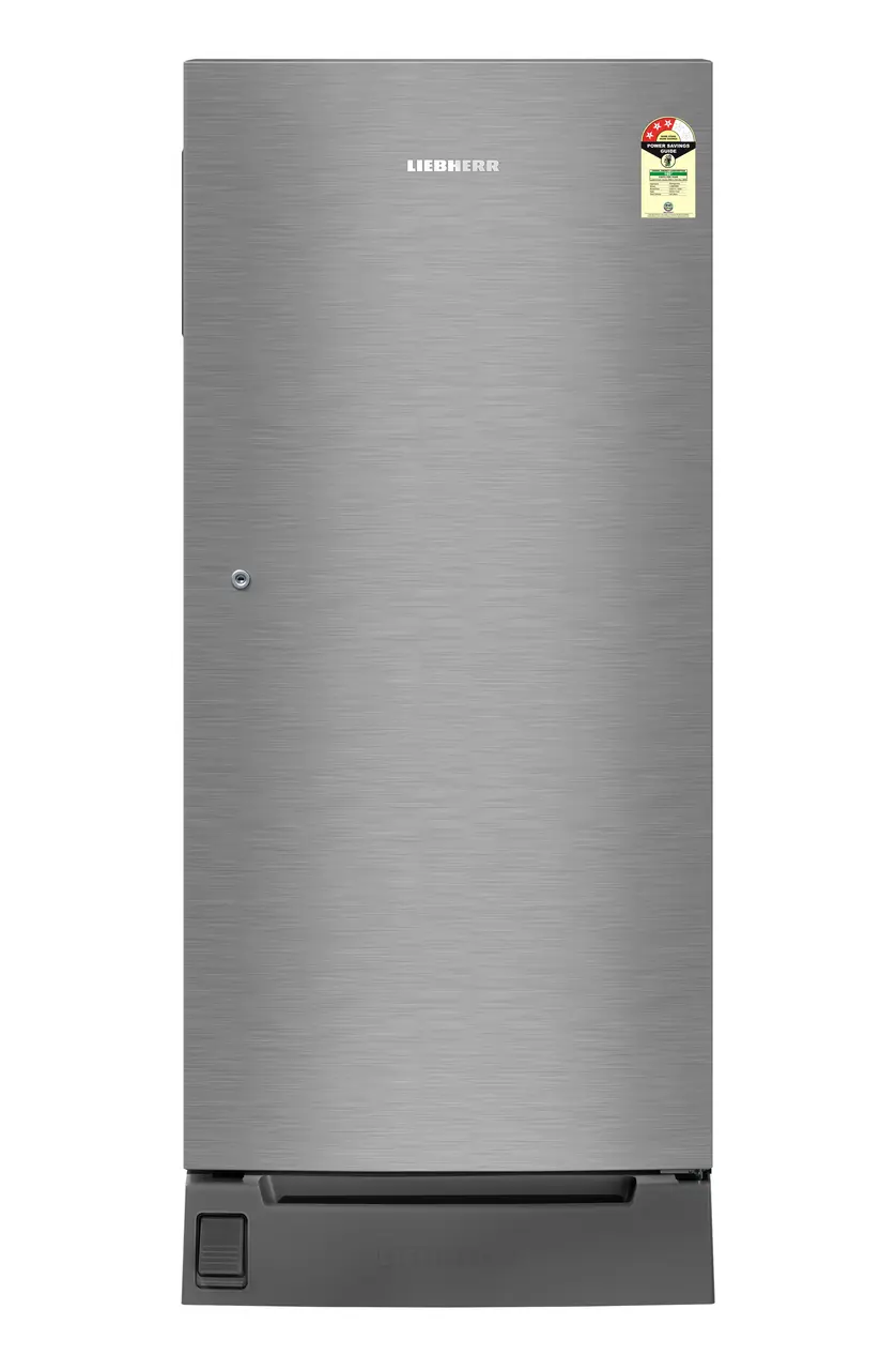 Product image, Perspective: straight closed, Single-door refrigerator 222 l in 3 star with foot pedal base drawer, Casing colour: grey, Door colour: Silver Steel