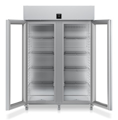 Product image, Perspective: straight open empty, Forced-air refrigerator GN 2/1, Casing colour: stainless steel, Door colour: stainless steel