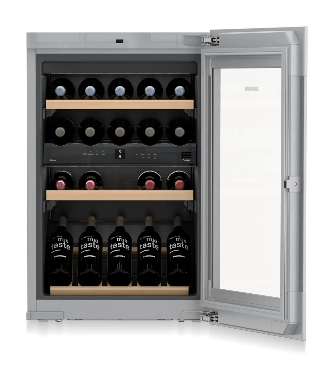 Product image, Perspective: special form, Built-in multi-temperature wine cabinet, Casing colour: silver, Door colour: GlassBlack