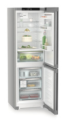 Product image, Perspective: oblique open decorated, Fridge-freezer with BioFresh and NoFrost, Casing colour: silver, Door colour: Steelfinish