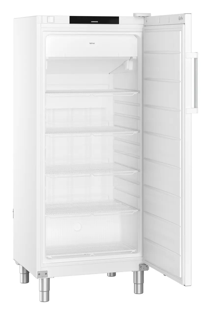 Obrázek výrobku, Perspektiva: Zešikma otevřený prázdný, Volne stojící mraznicka s NoFrost, Barva skříně: bílá, Barva dveří: bílá