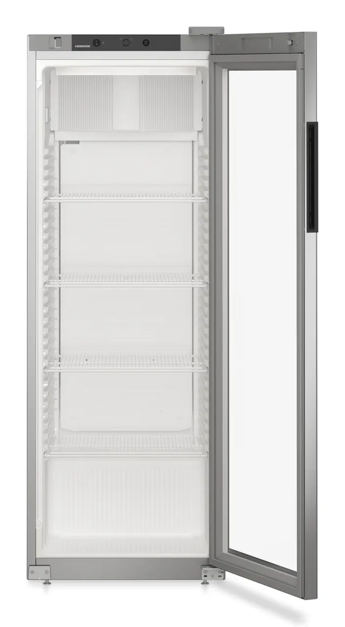 Slika izdelka, Perspektiva: Od spredaj, odprto, prazno, Hladilni aparat s hlajenjem s krožečim zrakom, Barva ohišja: srebrna, Barva vrat: srebrna