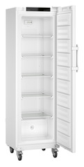 Product image, Perspective: oblique open empty, Laboratory freezer with an interior free of ignition sources, Casing colour: white, Door colour: white