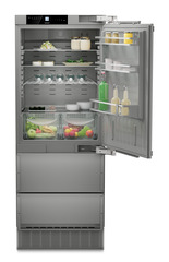 Product image, Perspective: straight open decorated, Combined refrigerator-freezer with NoFrost for integrated use, Casing colour: Anthracite