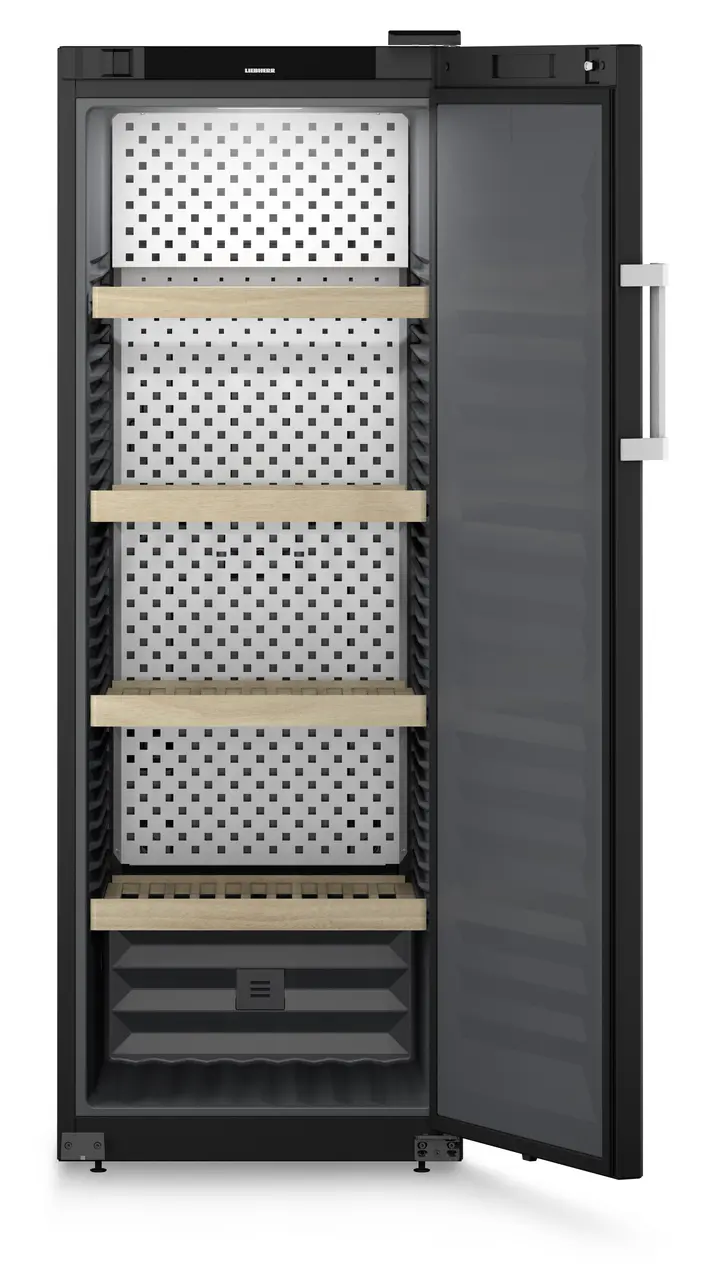 Product image, Perspective: straight open empty, Wine storage cabinet, Casing colour: black, Door colour: black