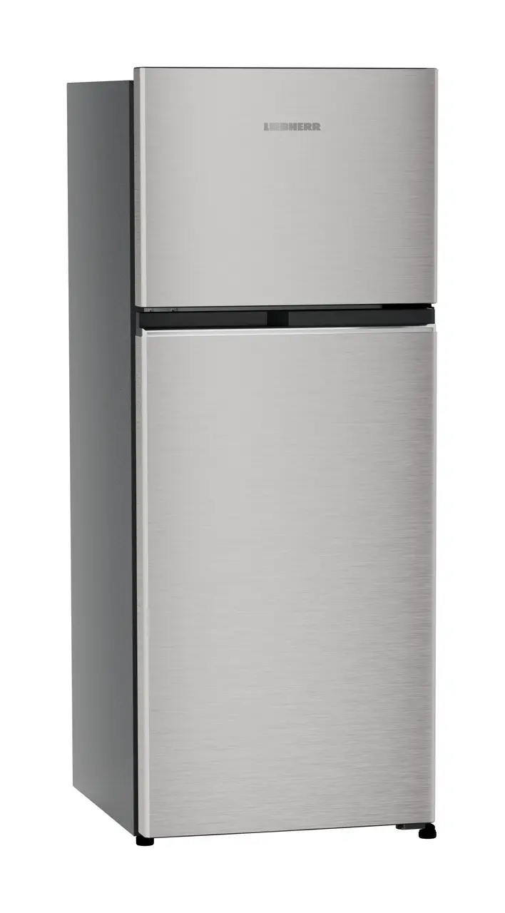 Product image, Perspective: oblique closed, Fridge-freezer with NoFrost, Casing colour: grey, Door colour: Stainless Steel