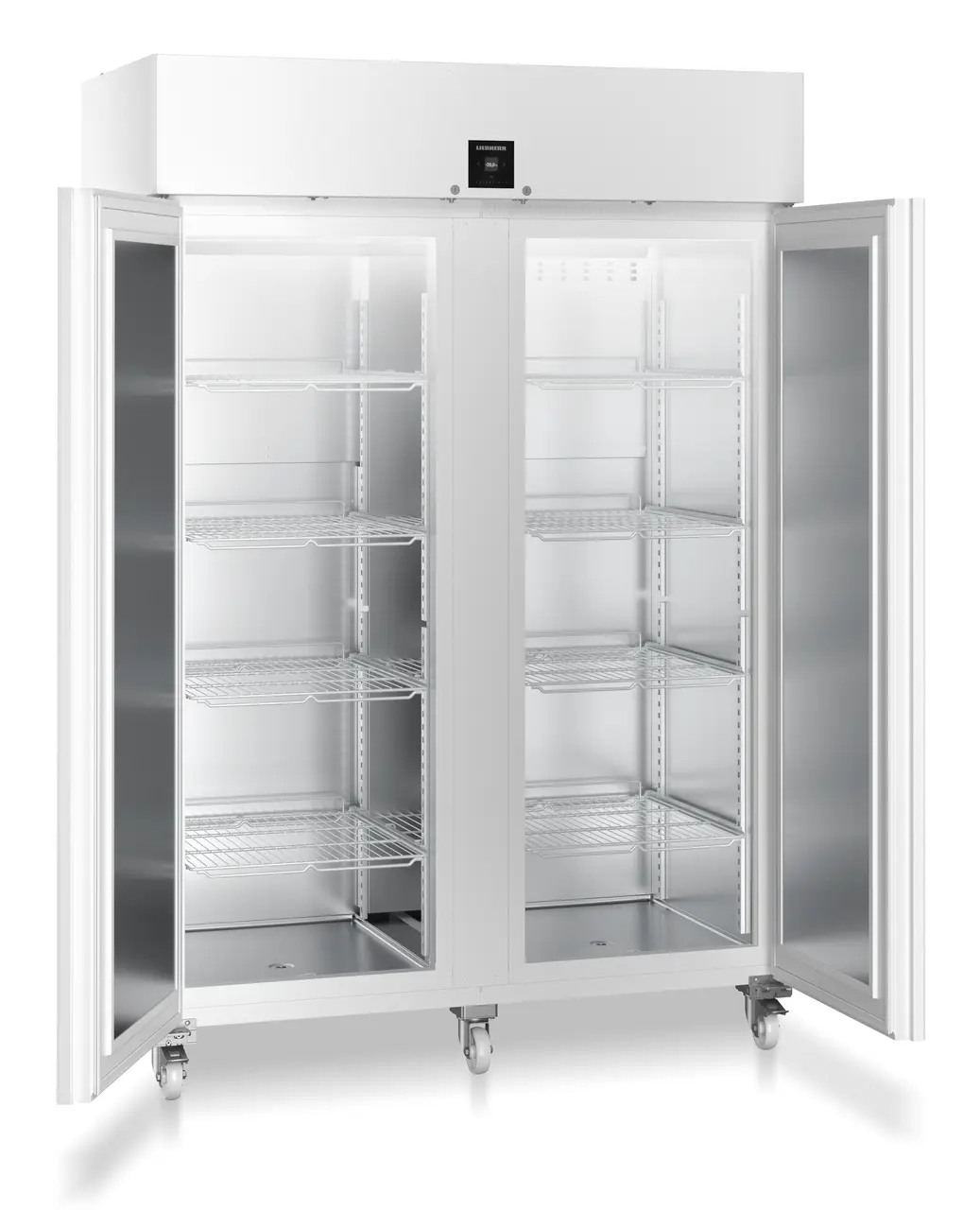 Product image, Perspective: oblique open empty, Laboratory freezer with convection cooling, Casing colour: white, Door colour: white