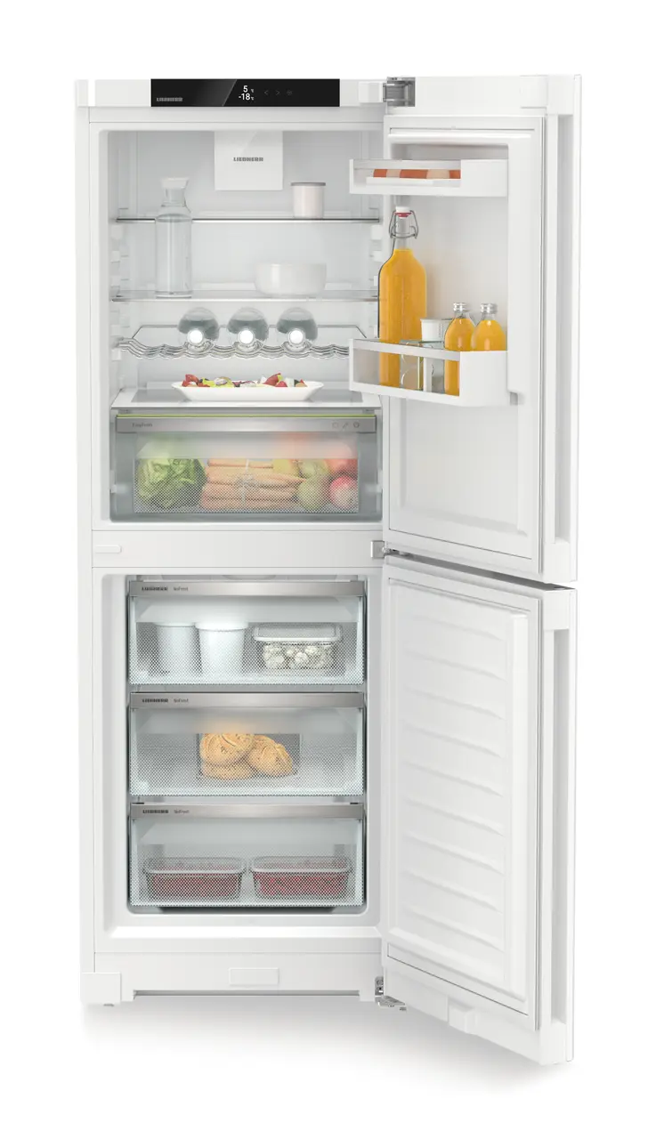 Product image, Perspective: straight open decorated, Combined fridge-freezers with EasyFresh and NoFrost, Casing colour: white, Door colour: white