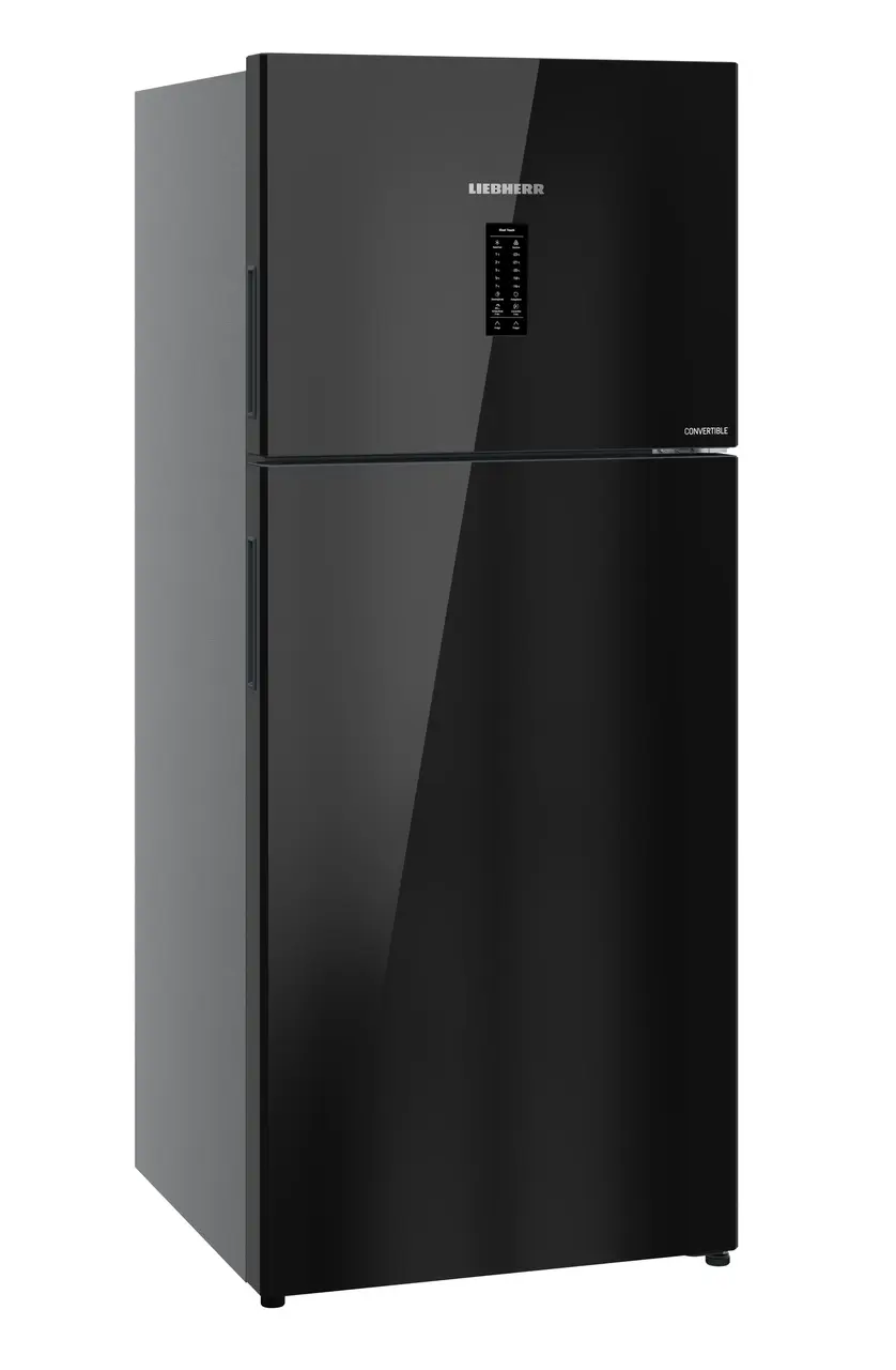 Product image, Perspective: oblique closed, Fridge-freezer with NoFrost, Casing colour: grey, Door colour: Black Gloss