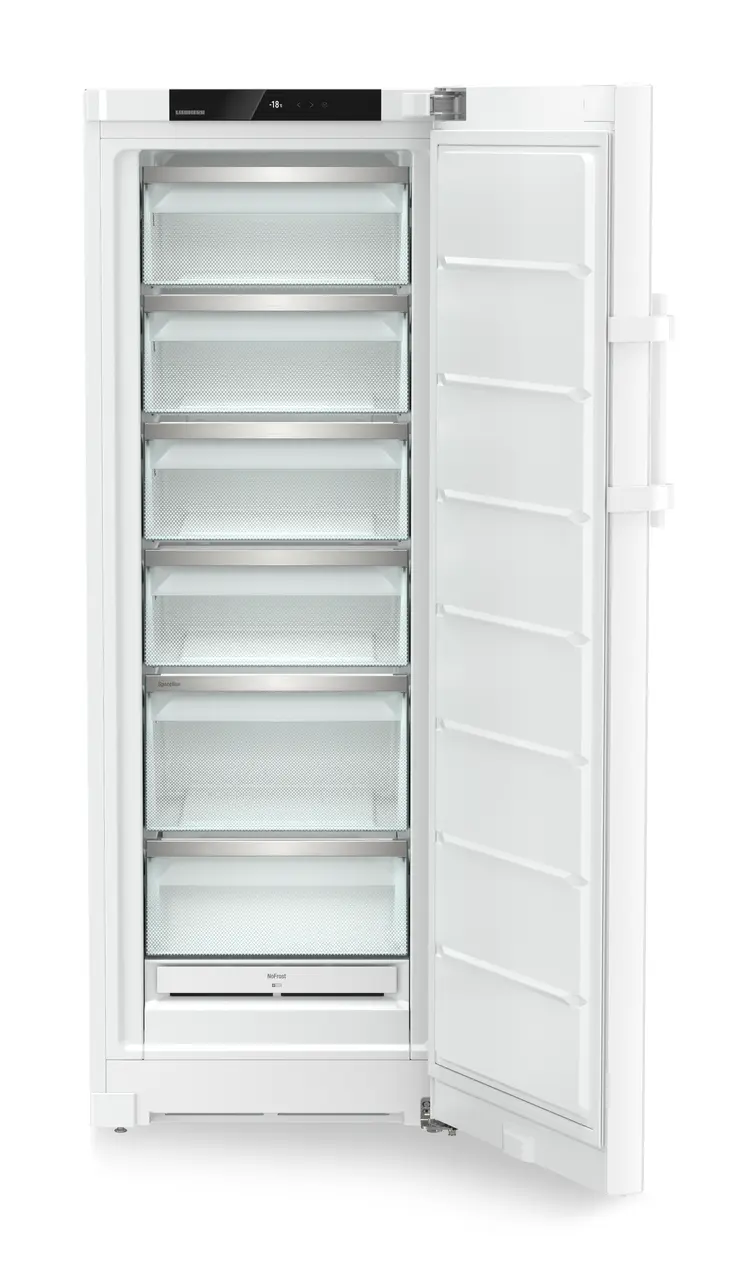 Изображение продукции, Перспектива: Прямо, с открытой дверцей, без продуктов, Морозильная камера с системой NoFrost, Цвет корпуса: белый, Цвет дверцы: белый