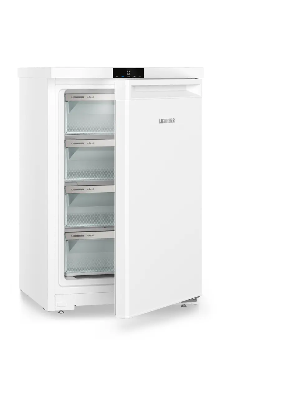 Product image, Perspective: oblique half-open empty, Table top freezer with NoFrost, Casing colour: white, Door colour: white