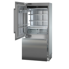 Product image, Perspective: oblique open empty, Combined refrigerator-freezer with BioFresh and NoFrost for integrated use, Casing colour: grey