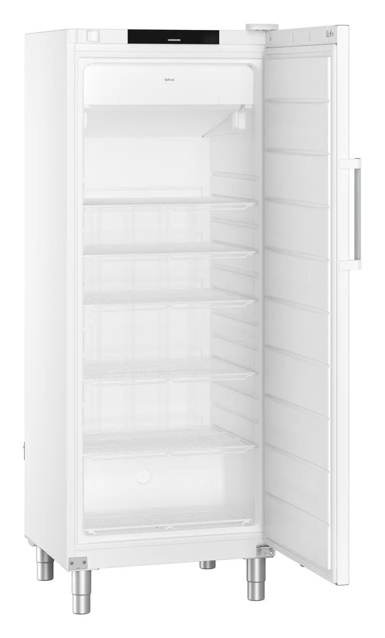Obrázek výrobku, Perspektiva: Zešikma otevřený prázdný, Volne stojící mraznicka s NoFrost, Barva skříně: bílá, Barva dveří: bílá