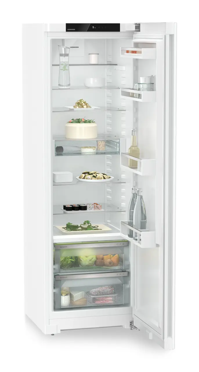 Product image, Perspective: oblique open decorated, Refrigerator with BioFresh, Casing colour: white, Door colour: white