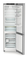 Product image, Perspective: straight open empty, Combined fridge-freezers with EasyFresh and NoFrost, Casing colour: silver, Door colour: GlassBlack