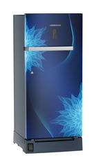 Product image, Perspective: oblique closed, Single-door refrigerator 191 l with foot pedal base drawer and iCoolTouch UI, Casing colour: blue, Door colour: Blue Mystiq