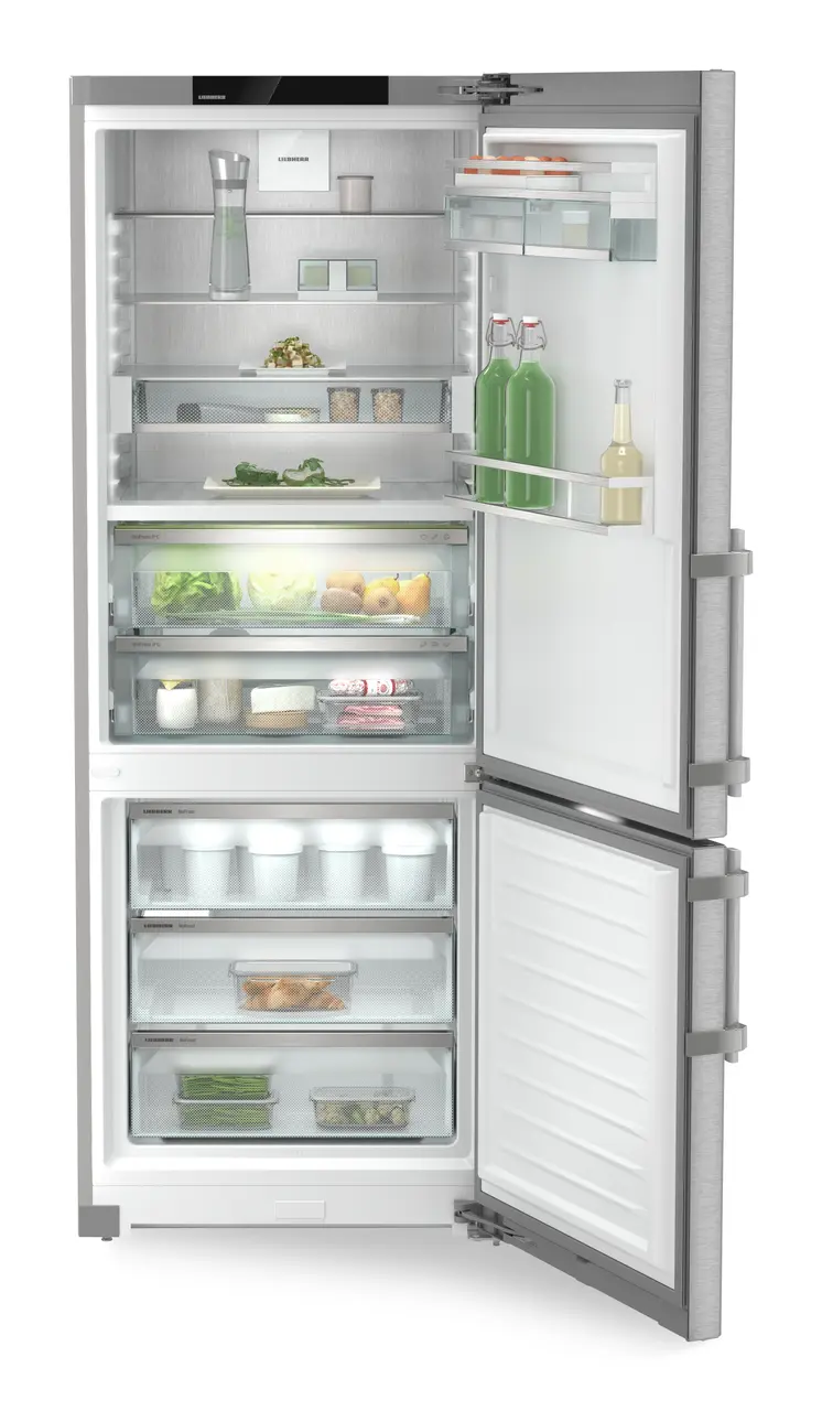 Product image, Perspective: straight open decorated, Fridge-freezer with BioFresh and NoFrost, Casing colour: silver, Door colour: stainless steel