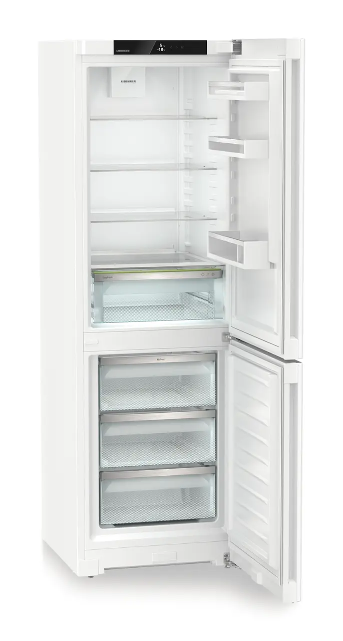 Produkt-Bild, Perspektive: schräg offen leer, Kühl-Gefrierkombination mit EasyFresh und NoFrost, Gehäusefarbe: Weiß, Türfarbe: Weiß