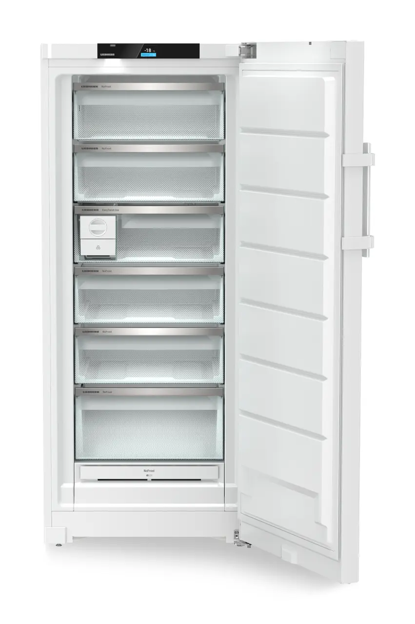 Produktbillede, Perspektiv: Lige åben tom, Fritstående fryseskab med NoFrost og EasyTwist-Ice, Kabinetfarve: Hvid, Dørfarve: Hvid