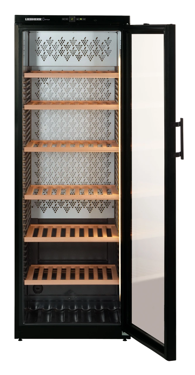 Product image, Perspective: straight open empty, Wine storage cabinet, Casing colour: black, Door colour: black