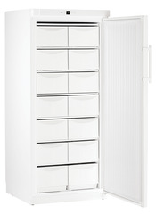 Product image, Perspective: oblique open empty, Freezer with static cooling, Casing colour: white
