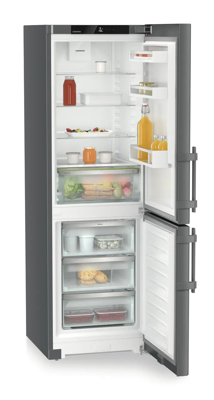 Obrázok produktu, Perspektíva: Šikmo, spotrebič otvorený, dekorovaný, Kombinácia chladničky a mrazničky s EasyFresh a NoFrost