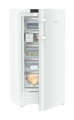Product image, Perspective: oblique half-open decorated, Freestanding freezer with NoFrost and EasyTwist-Ice, Casing colour: white, Door colour: white
