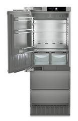 Product image, Perspective: straight open empty, Combined refrigerator-freezer with BioFresh and NoFrost for integrated use, Casing colour: Anthracite