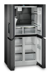 Termékkép, Perspektíva: Ferde nyitott üres, 4 ajtós francia ajtós hűtő-fagyasztó víz- és jégkocka adagolóval