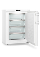 Produkt-Bild, Perspektive: schräg offen leer, Tischgefrierschrank mit NoFrost, Gehäusefarbe: Weiß, Türfarbe: Weiß