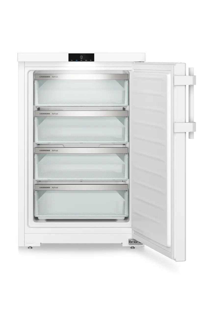 Изображение продукции, Перспектива: Прямо, с открытой дверцей, без продуктов, Малогабаритная морозильная камера с системой NoFrost, Цвет корпуса: белый, Цвет дверцы: белый